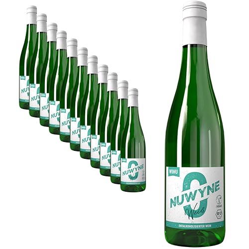 WINU - 12er Pack Alkoholfreier Premium Weißwein trocken „Nuwyne“ BIO & Vegan - Weiß Wein alkoholfrei aus Deutschland - Qualitätswein mit Schraubverschluss (0% Alkohol, 0,75L) von WINU Alkoholfrei