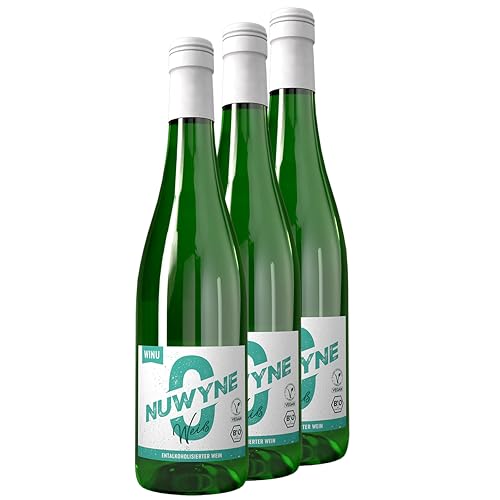 WINU - 3er Pack Alkoholfreier Premium Weißwein trocken „Nuwyne“ BIO & Vegan - Weiß Wein alkoholfrei aus Deutschland - Qualitätswein mit Schraubverschluss (0% Alkohol, 0,75L) von WINU Alkoholfrei