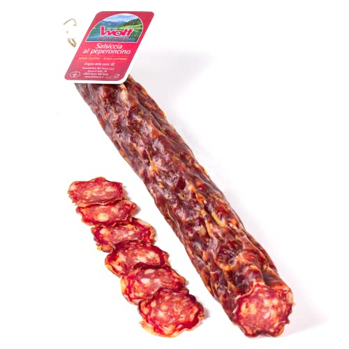 Sauris Chiliwurst, Hergestellt Mit Sorgfältig Ausgewähltem Schweinefleisch, Für die Welt Der Gastronomie Und Pizzerien, Glutenfrei, Halb 1/2 Vakuum 0,22 Kg (Mind. Nettogewicht Garantiert) von WOLF