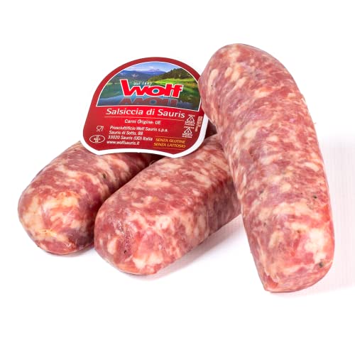 Wolf, Sauris Wurst, 3 Stück, Leicht geräuchert mit Buchenholz, Sorgfältig ausgewähltes Schweinefleisch, Glutenfrei, Vakuumverpackt, 230-300 g (mind. Nettogewicht garantiert) von WOLF