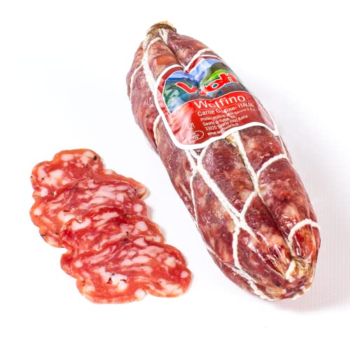 Wolf, Wolfino, Ganze Salami, Leicht geräuchert mit Buchenholz, 100% Fleisch von italienischen Bauernhöfen, Glutenfrei, Vakuumverpackt, 240-260 g (mind. Nettogewicht garantiert) von WOLF