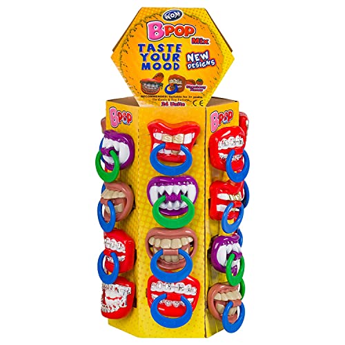 Display mit 24 Lutschern mit schrecklichen Zähnen WOM BPOP Mix Tower Taste Your Mood Schnuller-Lutscher mit verschiedenen witzigen Designs, 24 Stück (360 g) von WOM