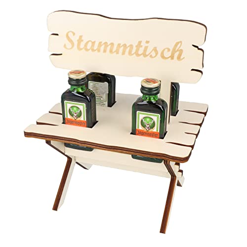 Echtholz Stammtisch mit Lasergravur|4xKräuterlikör 2cl|Hochzeitsgeschenk für Brautpaar|Trinkspruch|Geschenke für Paare|Schnaps Geschenk|Geburtstag|Jubiläum|Geschenk mit Alkohol von WORTGEFECHTE