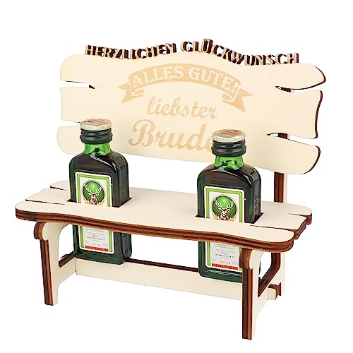 XL Echtholz Schnapsbank mit Gravur Liebster Bruder|2x Kräuterlikör 2cl mit Holzbank|Vatertagsgeschenk|Trinkspruch|Schnapsbrett|Geschenke Paare|Schnaps Geschenk für Papa|Geburtstag|Jubiläum von WORTGEFECHTE