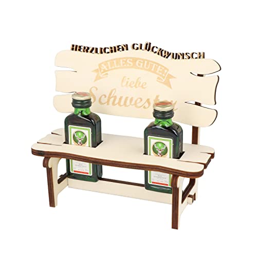 XL Echtholz Schnapsbank mit Gravur Schwester|2x Kräuterlikör 2cl mit Holzbank|Hochzeitsgeschenk Brautpaar|Trinkspruch|Schnapsbrett|Geschenke Paare|Schnaps Geschenk für Schwester|Geburtstag|Jubiläum XL Echtholz Schnapsbank mit Gravur Schwester|2x Kräuterlikör 2cl mit Holzbank|Hochzeitsgeschenk Brautpaar|Trinkspruch|Schnapsbrett|Geschenke Paare|Schnaps Geschenk für Schwester|Geburtstag|Jubiläum von WORTGEFECHTE