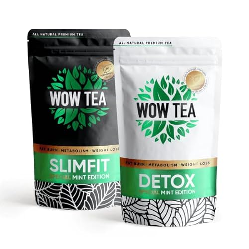 WOW TEA - Happy Bauch Dieters Tees- Mint Slimming Tee | Mint Detox Tee | Belly Bloating Relief Formula mit Peppermint | Natural Green Tea, Yerba Mate, Dandelion Root | 300 gr | Made in EU von WOW TEA