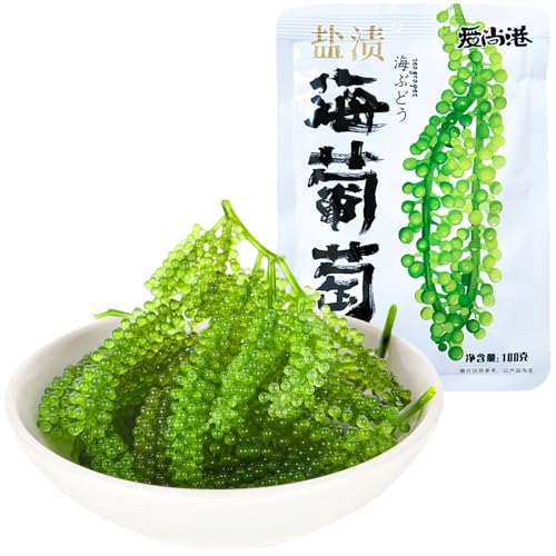 Gesalzene Meerestrauben 100g – Grüner Kaviar Algen (Umibudo) – Veganer Sushi Zutat, Knuspriger Algensnack für Salate & Hotpot – Mit Dip-Sauce – Nachhaltige Verpackung von WSYLS