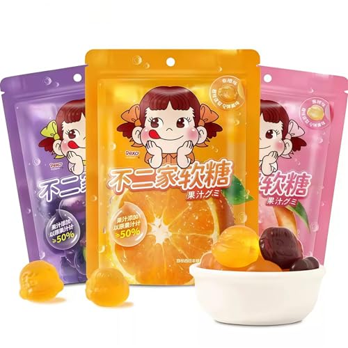 WSYLS-Chinesische Süßigkeiten Weiche Fruchtbonbons 57 G/Packung * 3 Packungen Pfirsichbonbons Traubengeschmack Orangenbonbons Saftgehalt Über 50% Bonbons Fruchtgummibohnen Mehrgeschmacksset von WSYLS