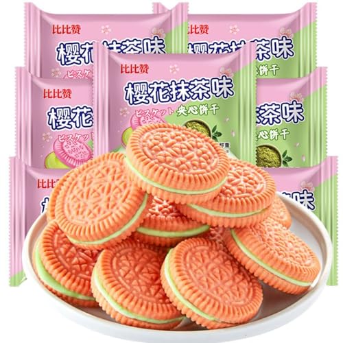 WSYLS Sandwich-Kekse mit Matcha-Sakura-Geschmack, 360 g/Packung – Frischer Teeduft, knusprige Kekse, Frühstücksmahlzeitenersatz, Snack-Geschenkpackung, Packung zum Teilen von WSYLS