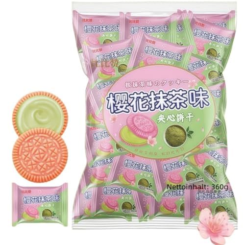 WSYLS Sandwich-Kekse mit Matcha-Sakura-Geschmack, 360 g/Packung – Frischer Teeduft, knusprige Kekse, Frühstücksmahlzeitenersatz, Snack-Geschenkpackung, Packung zum Teilen von WSYLS