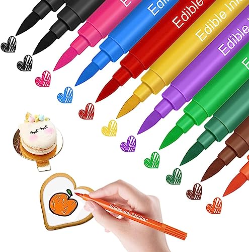 WUGU 11 Stück Lebensmittelfarbe Stift, Lebensmittel Stifte Backen Lebensmittelfarbe Stifte Essbarer Markierungen mit Feiner und Dicker Spitze für Kuchen,Macaron,Ostereier (10 Farben) von WUGU