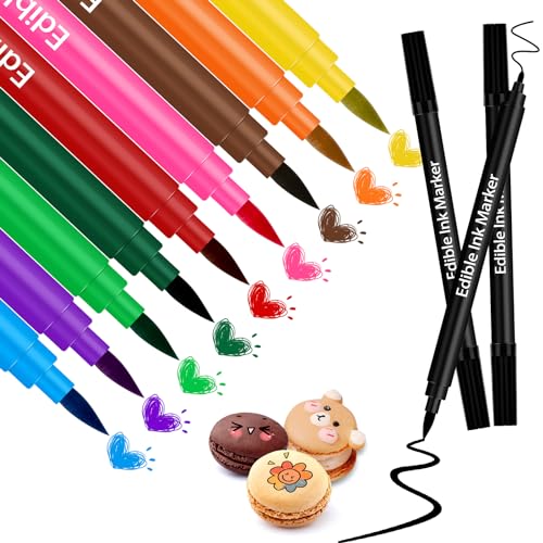 WUGU 12 Stück Lebensmittelfarbe Stift, Lebensmittel Stifte Backen Lebensmittelfarbe Stifte Essbarer Markierungen mit Feiner und Dicker Spitze für Kuchen,Macaron,Ostereier (10 Farben) von WUGU