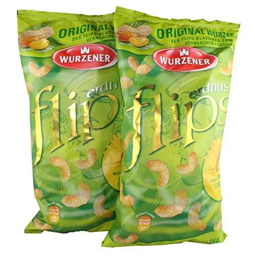 Erdnussflips 2 Tüten je 150g - Original Wurzener aus hochwertigem Mais und wertvollen Sonnblumenöl von WURZENER