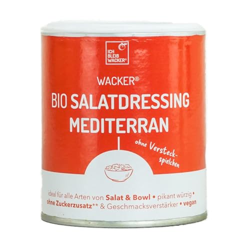 Wacker Bio Salatdressing mediterran, 150g. Fixprodukt für Salate & Bowls. Ergibt 37 Portionen. 100% natürlich, ohne Zuckerzusatz & Geschmacksverstärker. Vegan & glutenfrei. von Wacker