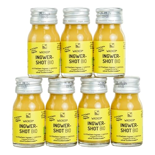 Ingwer Shots Bio von bleibwacker. 7 Shots Wochenpaket. 7x 30 ml. Mit frischem Bio-Ingwer. Ohne Zuckerzusatz. Ingwer Shots Bio von bleibwacker. 7 Shots Wochenpaket. 7x 30 ml. Mit frischem Bio-Ingwer. Ohne Zuckerzusatz. von Wacker