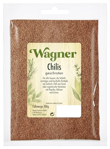 Wagner Gewürze Chillies geschrotet scharfe Chiliflocken als Gewürz für Chili con Carne, Saucen & Fleisch, Chilli für die Mühle, getrocknet, Menge: 1 x 100 g von Wagner Gewürze