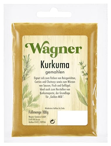 Wagner Gewürze Curcuma gemahlen indisches Gewürz für Curry & Geflügel, Pulver mit Curcumin für goldene Milch und goldene Paste, Curcuma Latte, Menge: 1 x 100 g Wagner Gewürze Curcuma gemahlen indisches Gewürz für Curry & Geflügel, Pulver mit Curcumin für goldene Milch und goldene Paste, Curcuma Latte, Menge: 1 x 100 g von Wagner Gewürze
