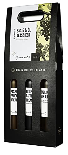 Wajos Geschenkset Essig Öl, 3 x 100 ml: Essig Öl Set als Geschenk für Männer und Frauen, Feinkost Geschenkset für die Küche von wajos