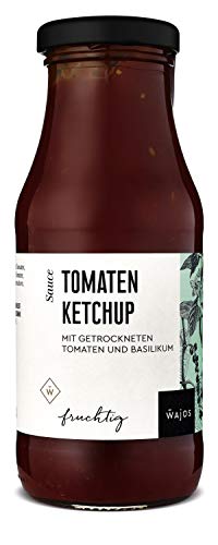 WAJOS Tomaten Ketchup mit getrockneten Tomaten & Basilikum 245ml | Ketchup Flasche, Grillsauce, Pommes, Currywurst | BBQ Sauce ideal zum Grillen | vegan von wajos