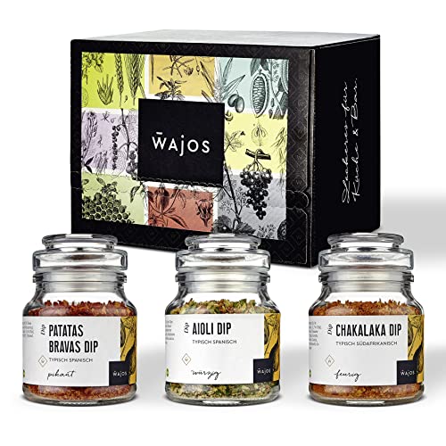 WAJOS 3er Dip Geschenkset | Gewürz für Aioli, Patatas Bravas & Chakalaka | für Fleisch, Fisch, Gemüse zum Würzen & Abschmecken | Geschenkidee Küche von wajos