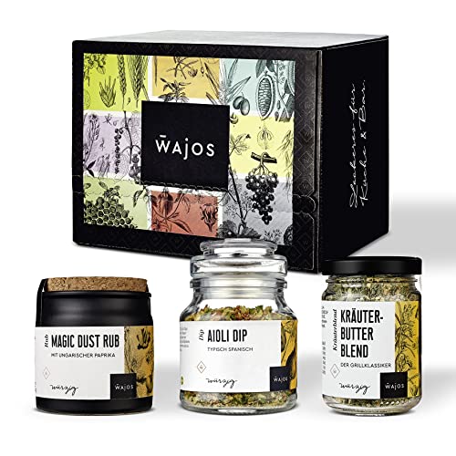 WAJOS 3er Kräuter Set | Kräutermischung, Rub & Dip | Gewürze zum Kochen & Grillen | Gewürz Set & Grillset | Geschenk für Männer von wajos