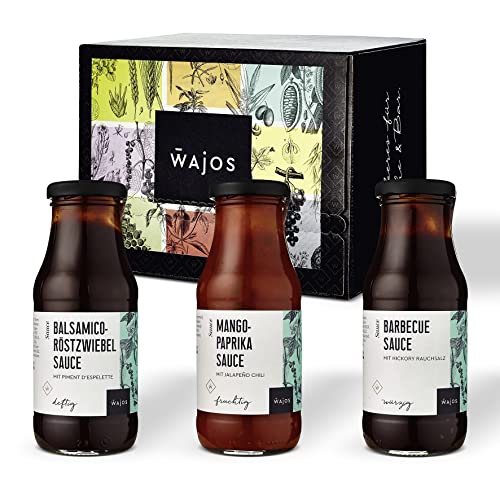 WAJOS Barbecue Geschenkset | 3 BBQ Saucen je 245ml | Geschenke für Männer, zum Vatertag oder Geburtstag | Grillsaucen | Mitbringsel zur Grillparty von wajos