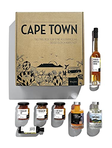 WAJOS Probierpaket Tasting Set "Taste of Cape Town“| kulinarische Reise durch Südafrika + Video für zuhause | Gewürze, Essig, Likör & Gin.Geschenkidee von wajos