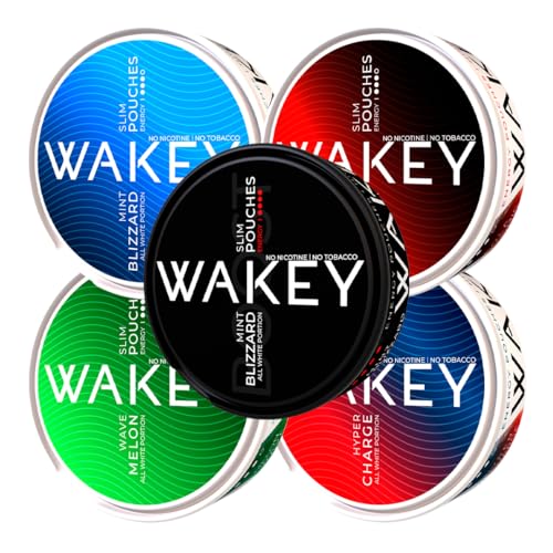 Wakey, 5 verschiedene Sorten, Energy Pouches Snus Koffeinbeutel, 50 mg, 100 mg pro Beutel und Sorte, No Nicotine, No Tobacco, Mint, Cola, Melone, Fruchtig von Wakey