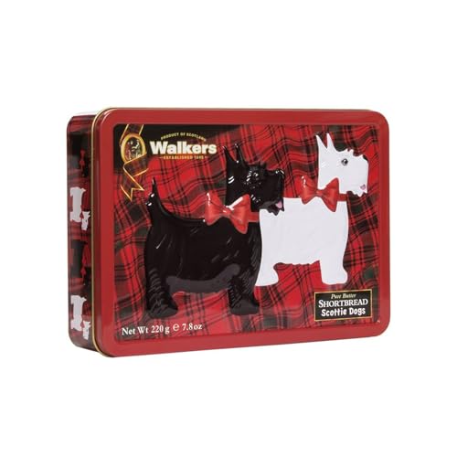 Walkers Shortbread Gebäckdose Scottie Dogs, Reliefdose inklusive Shortbread-Gebäck, 220 g von Walkers