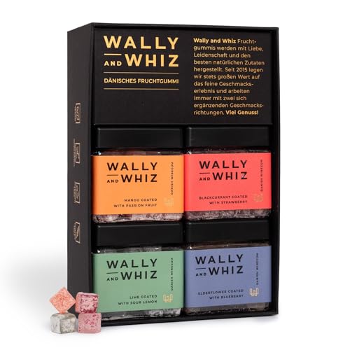 Wally and Whiz – Premium Vegane Weingummi Geschenkbox mit 4 Geschmacksrichtungen – Vegan, Glutenfrei, Allergenfrei – Dänische Süßigkeiten – Gourmet-Geschenk für Veganer – Natürliche Zutaten – 560 g von Wally And Whiz