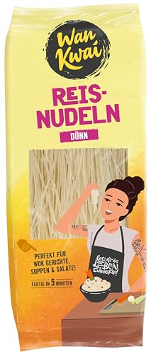 Wan Kwai Reisnudeln dünn 200g – Authentischer Genuss für Wok, Suppen & Salate. Vegan & glutenfrei. Schnell zubereitet in 5 Minuten. von Wan Kwai