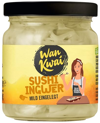 Wan Kwai Sushi Ingwer 6 x 215g – Mild eingelegt für eine erfrischende Note. Die ideale Begleitung zu Sushi und anderen asiatischen Speisen. von Wan Kwai