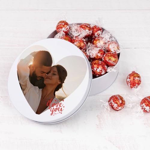 Wanapix | Blechdose mit Pralinen | Personalisierte mit Foto und Text | Mit 22 Pralinen | Originelles Geschenk zum Valentinstag | 5x12 cm (850 ml) - Pärchen von Wanapix