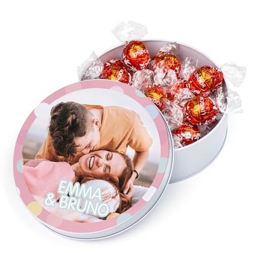 Wanapix | Blechdose mit Pralinen | Personalisierte mit Foto und Text | Mit 22 Pralinen | Originelles Geschenk zum Valentinstag | 5x12 cm (850 ml) von Wanapix