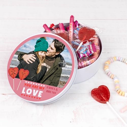 Wanapix | Blechdose mit Süßigkeiten | Personalisierte mit Foto und Text | Mit 32 Süßigkeiten | Originelles Geschenk zum Valentinstag | 5x12 cm (850 ml) - Herz von Wanapix