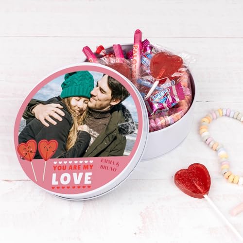 Wanapix | Blechdose mit Süßigkeiten | Personalisierte mit Foto und Text | Mit 32 Süßigkeiten | Originelles Geschenk zum Valentinstag | 5x12 cm (850 ml) - Herz von Wanapix
