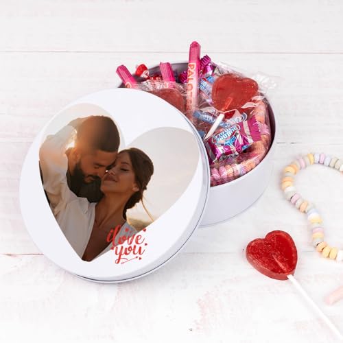 Wanapix | Blechdose mit Süßigkeiten | Personalisierte mit Foto und Text | Mit 32 Süßigkeiten | Originelles Geschenk zum Valentinstag | 5x12 cm (850 ml) - Pärchen von Wanapix