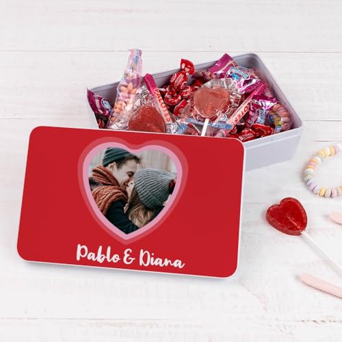 Wanapix | Blechdose mit Süßigkeiten | Personalisierte mit Texte und Bild | Mit Süßigkeiten | Originelles Geschenk zum Valentinstag| 21x13x5 cm (1200 ml) - Herz von Wanapix