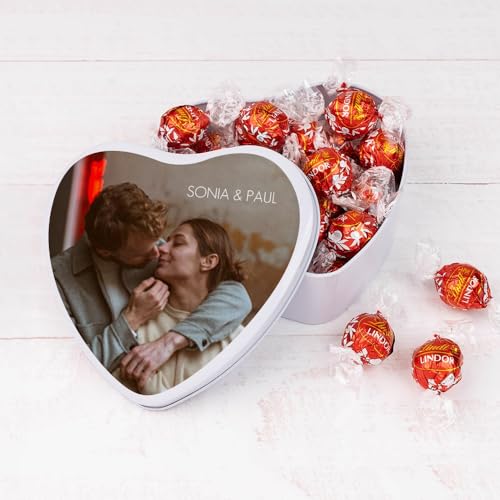 Wanapix | Herzf Blechdose mit Pralinen | Personalisierte mit Foto und Text | Mit 22 Pralinen | Originelles Geschenk zum Valentinstag |16x15x5 cm (800 ml) von Wanapix
