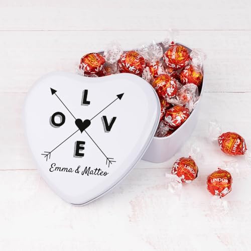 Wanapix | Herzf Blechdose mit Pralinen | Personalisierte mit Namen | Mit 22 Pralinen | Originelles Geschenk zum Valentinstag |16x15x5 cm (800 ml) - Pfeile von Wanapix