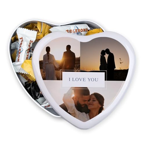 Wanapix | Herzf Blechdose mit Schokolade | Personalisierte Mit Foto und Text | Mit 22 Schokoriegel | Originelles Geschenk zum Valentinstag | 16x15x5 cm (800 ml) - Love You von Wanapix
