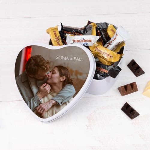 Wanapix | Herzf Blechdose mit Schokolade | Personalisierte Mit Foto und Text | Mit 22Schokoriegel | Originelles Geschenk zum Valentinstag | 16x15x5 cm (800 ml) von Wanapix