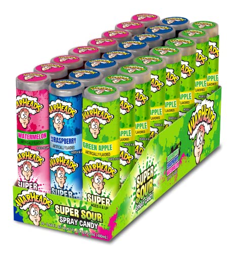 Warheads Super Sour Spray Candy Pack 24 x 20 ml - Packung mit 24 Einheiten Warheads Super Sour Spray Candy | 3 zufällige Geschmacksrichtungen: Blaubeere, Wassermelone oder grüner Apfel von Warheads