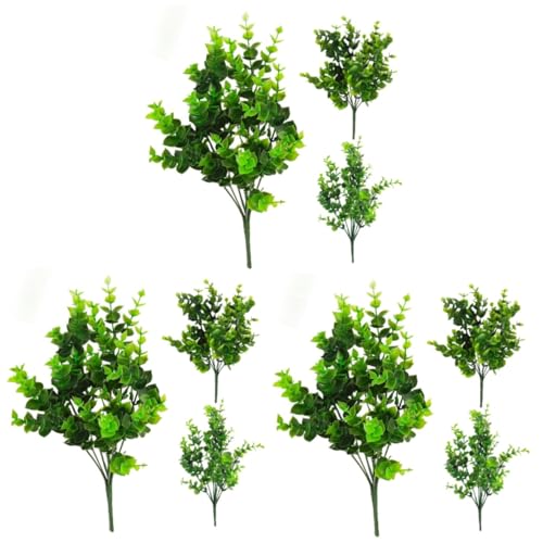 Warmhm 9 Stk Künstliche Grünpflanzen Eukalyptuszweige Stiele Grüne Künstliche Blumen Hochzeits-herzstück Künstliches Eukalyptusblatt Grüne Pflanze Anlage Banyan-zweig Plastik Haushalt von Warmhm