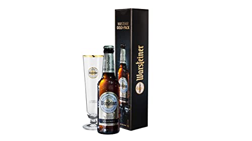 Original Warsteiner Geschenkkarton "Goldpack" mit 1 x Flasche Pils & 1 original Warsteiner Tulpen-Glas - Bier Geschenkpack, Geschenkset, Biergeschenk von Warsteiner