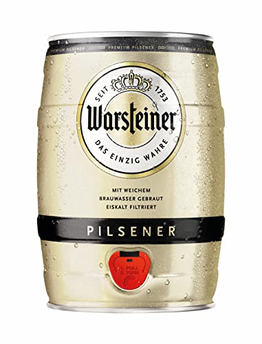 Warsteiner Premium Pilsener 5 L Bierfass mit Zapfhahn, Partyfass, Pfandfrei (1 x 5 l Partyfass) von Warsteiner