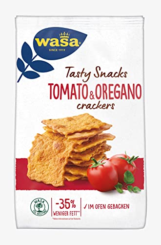 Wasa Tasty Snacks Crackers Tomato und Oregano 5x160g | Knusprige Knäcke-Cracker mit Tomate und Oregano, leckerer Snack von Wasa