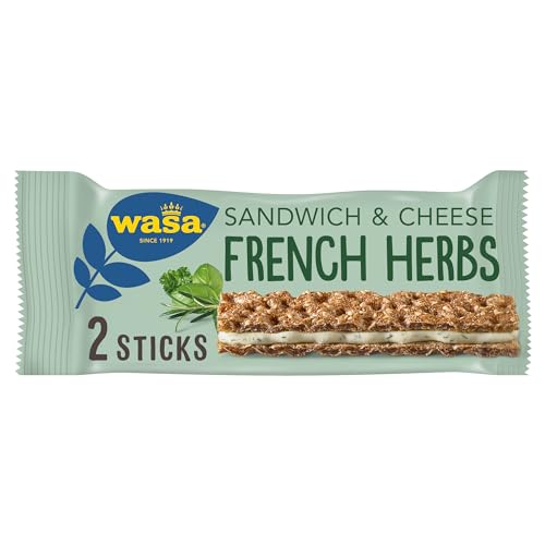 Wasa Sandwich Cheese & French Herbs – Knäckebrot-Sandwich mit Käse-Kräuter-Füllung – 24er Pack (24 x 30 g) von Wasa