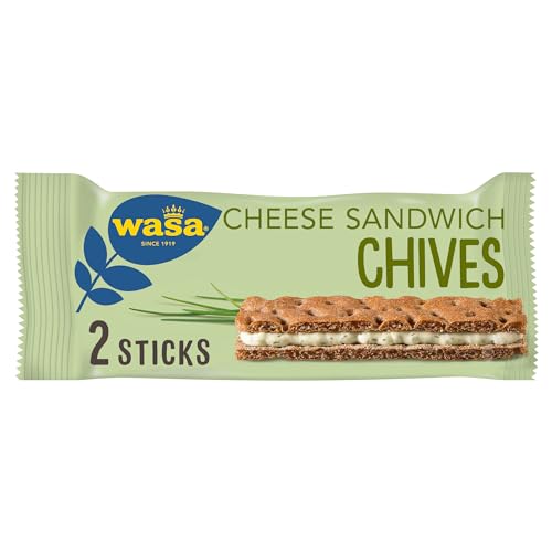 Wasa Sandwich Cheese & Chives – Knäckebrot-Sandwich mit Käse-Schnittlauch-Füllung – 24er Pack (24 x 37 g) von Wasa