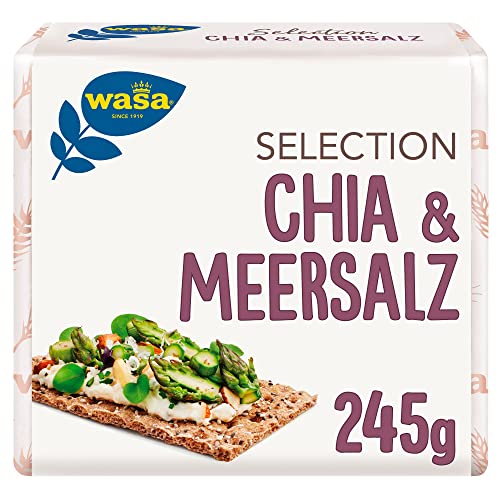 Wasa Selection Chia & Meersalz 1x245g I Knäckebrot aus 100% Roggenvollkornmehl, mit Meersalz und Chiasamen verfeinert Wasa Selection Chia & Meersalz 1x245g I Knäckebrot aus 100% Roggenvollkornmehl, mit Meersalz und Chiasamen verfeinert von Wasa